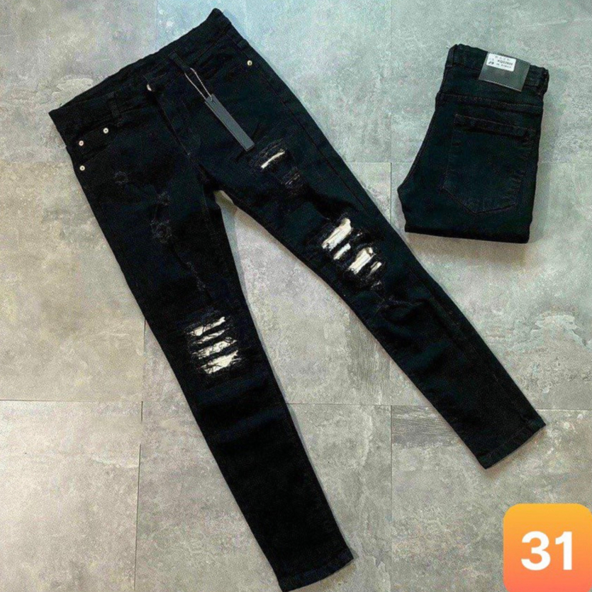 Quần jeans nam vá da boy phố màu đen rách chất liệu bò cao cấp co dãn 4 chiều đẹp form dáng skinny Lavado 111 mẫu đẹp
