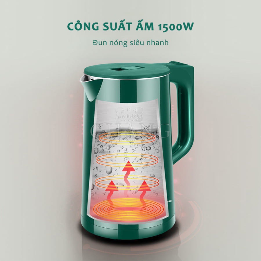 Ấm Siêu Tốc GodWell 2 Lớp Cách Nhiệt Công Suất 1500W Dung Tích 2.5L Tiết Kiệm Điện