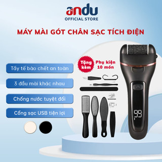 Máy chà gót chân sạc điện 2 tốc độ tặng bộ dụng cụ chà gót chân 10 món, máy mài gót chân tẩy tế bào chết