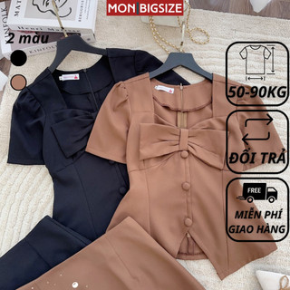 Set đồ bộ bigsize nữ dự tiệc đi chơi kiểu nơ nút bọc chất cotton lạnh MON big size 50 - 90kg