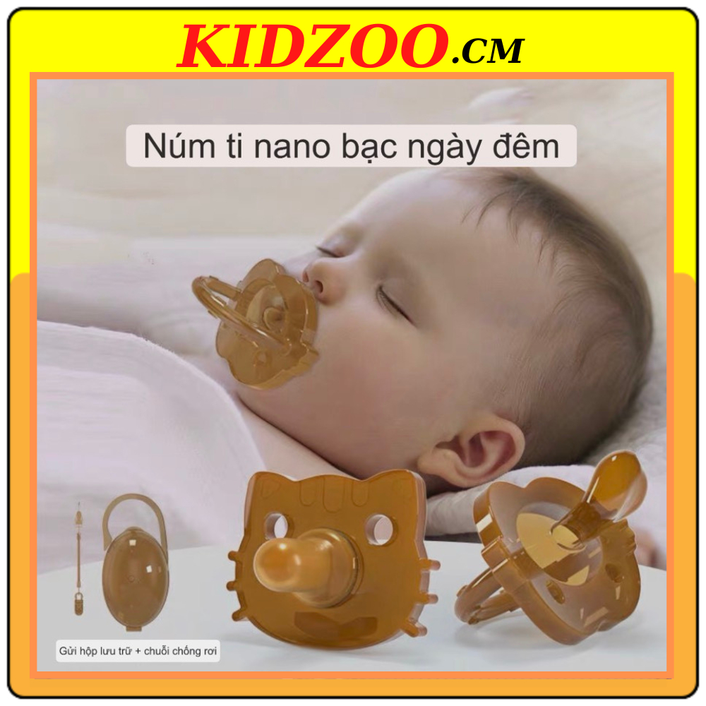 Ti giả núm ti cho bé bằng silicon cao cấp siêu mềm cho bé sơ sinh từ 0m - 24m bộ gồm 2 núm KIDZOO