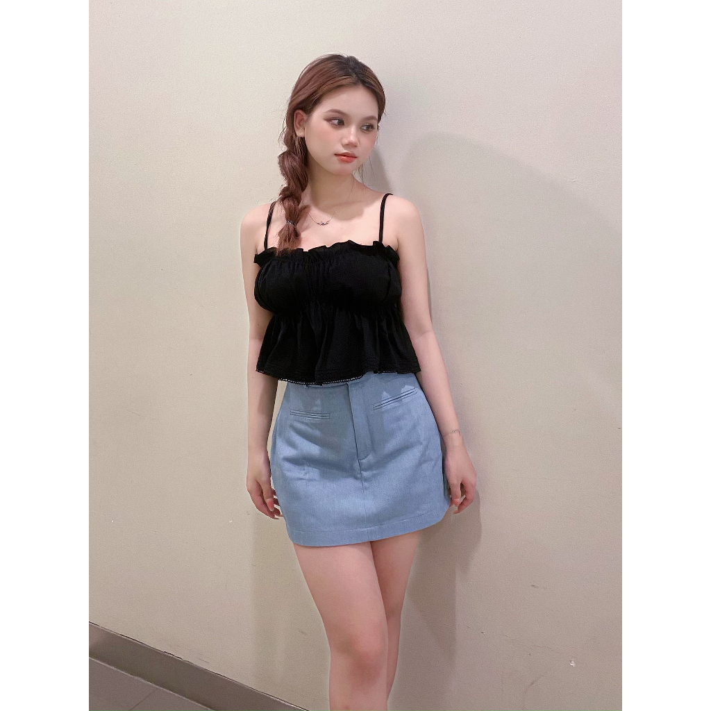 Áo Croptop Hai Dây Nhún Phối Ren Trẻ Trung Năng Động