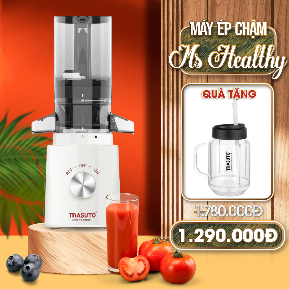 Máy ép chậm trái cây Masuto ép nguyên quả kiệt bã dung tích 0,6l bảo hành 12 tháng