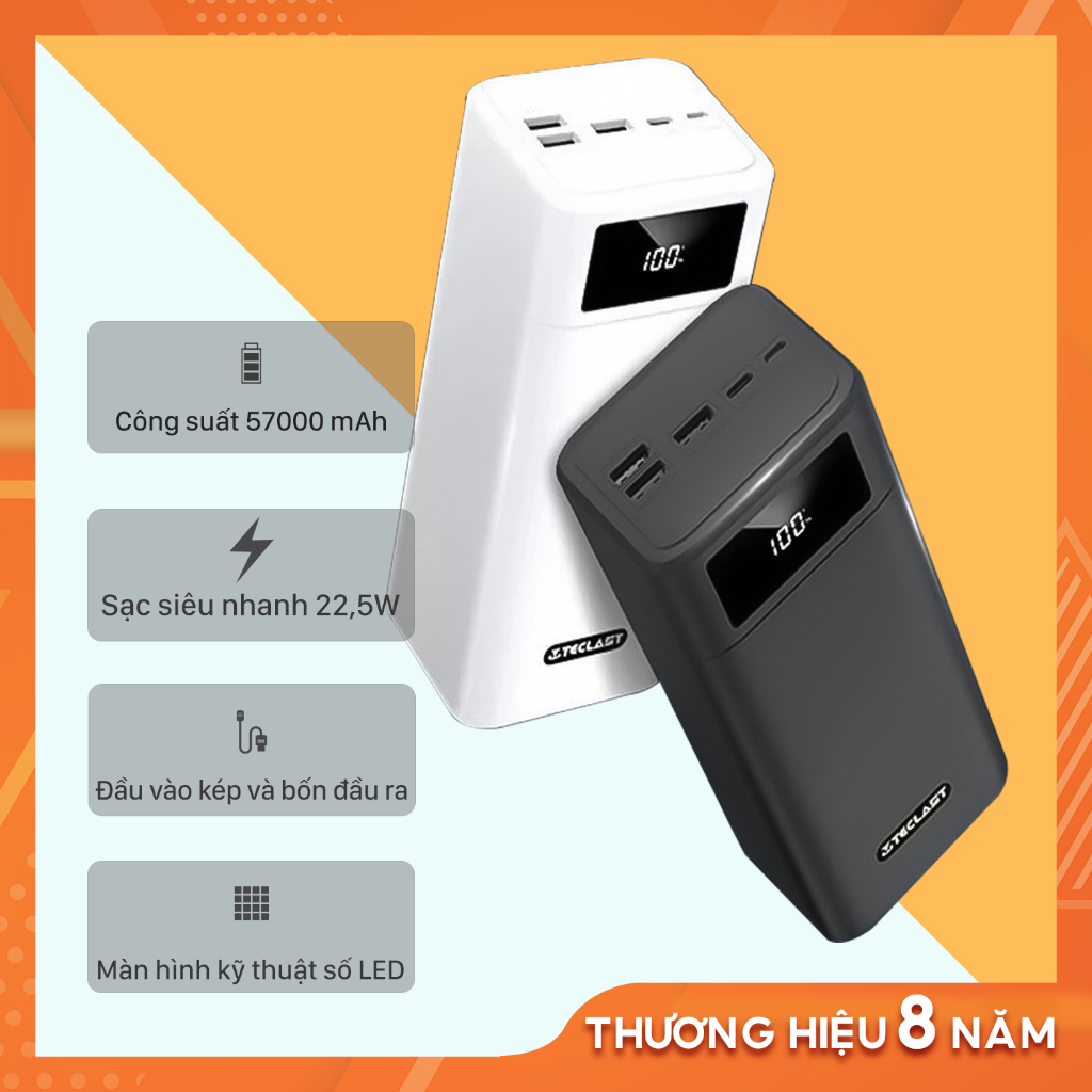 Pin Dự Phòng Teclast A60 Pro Dung Lượng Lớn 57.000 mAh, 5 Cổng Sạc, Màn LED Hiển Thị % Pin