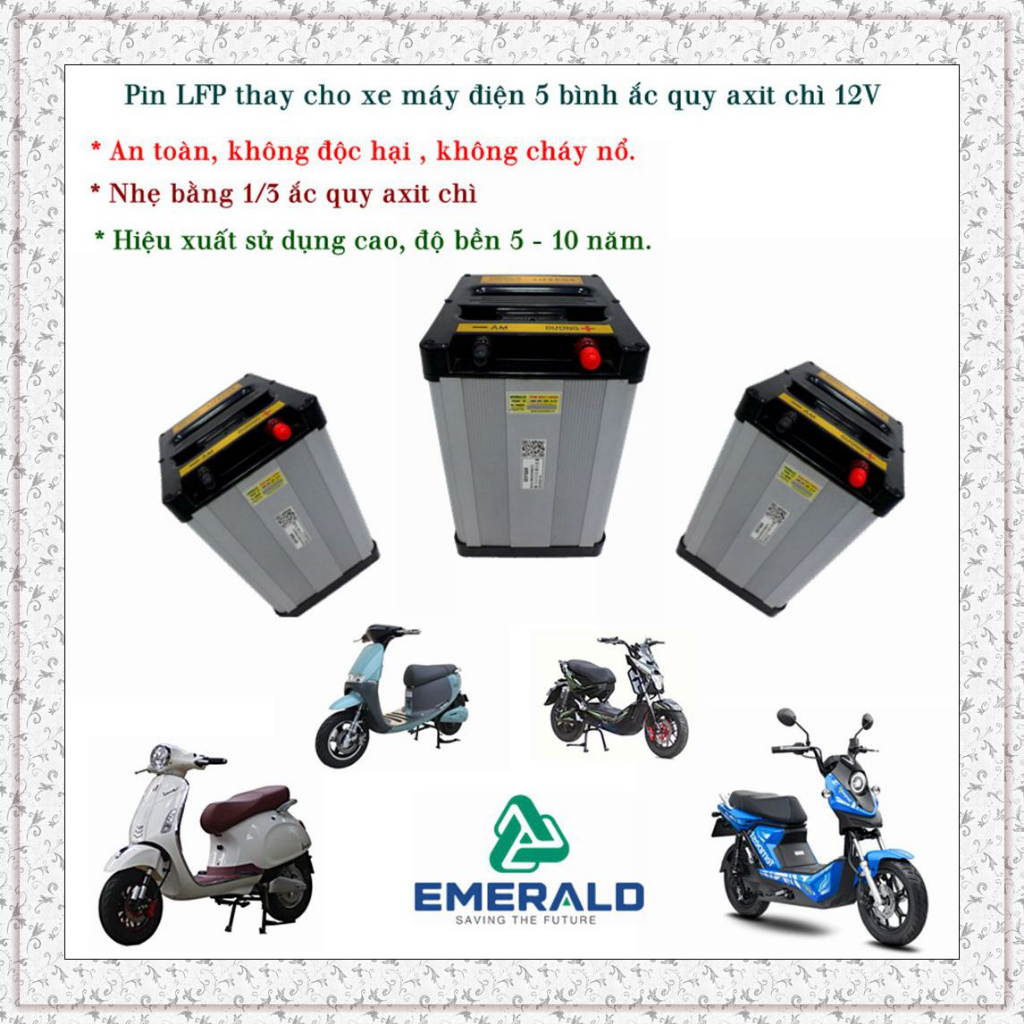 Pin Lithium (LiFePo4) 60V18Ah cho xe máy điện, Xe điện 3 bánh hệ 5 bình Acquy Axit Chì 12V