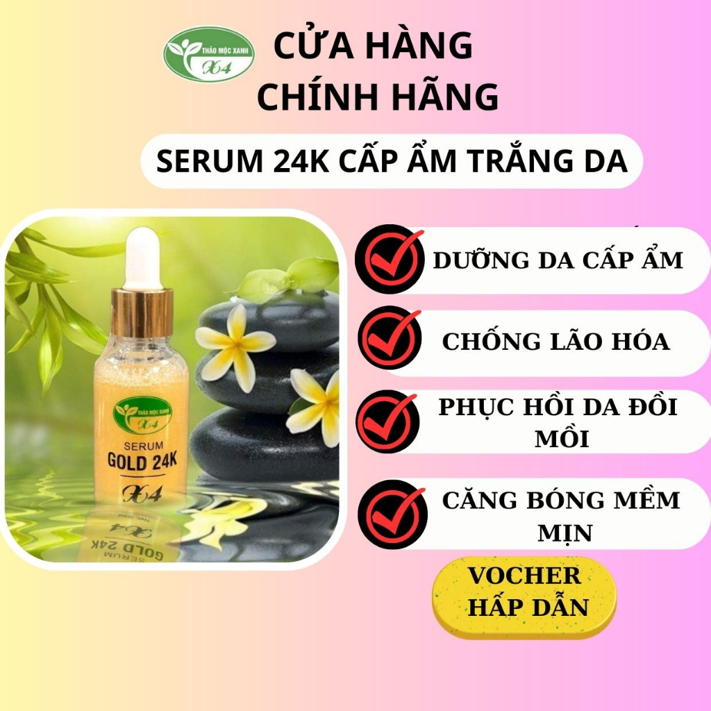 Serum dưỡng da cấp ẩm thảo mộc xanh x4 30ml tinh chất serum vàng 24k làm sáng da mờ thâm chống lão hóa phục hồi da