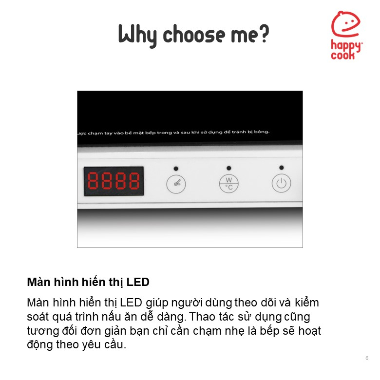 Bếp từ đơn Happy Cook 2000W HSI-200KS - Hàng Chính Hãng - Bảo Hành 12 Tháng