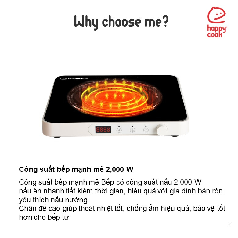 Bếp từ đơn Happy Cook 2000W HSI-200KS - Hàng Chính Hãng - Bảo Hành 12 Tháng