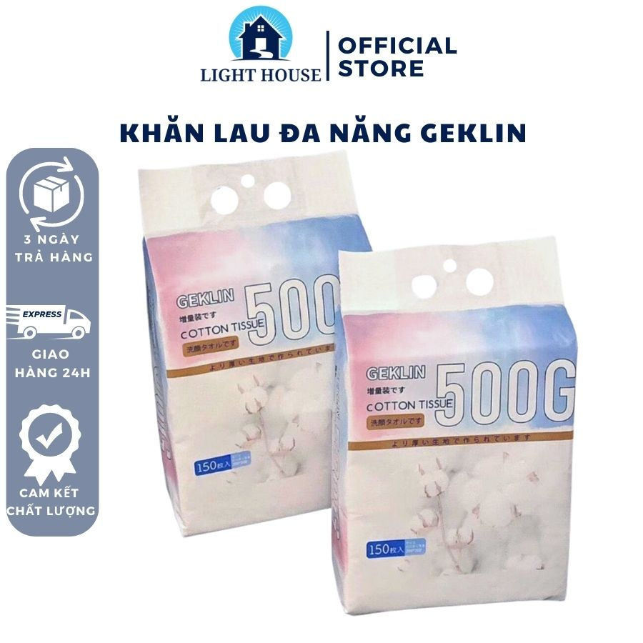 Khăn Lau Đa Năng, Khăn Giấy Lau Mặt, Lau Tay Geklin Gói 150 Tờ Chất Liệu 100% Cotton Siêu Mềm Mượt, Không Gây Hư Tổn Da