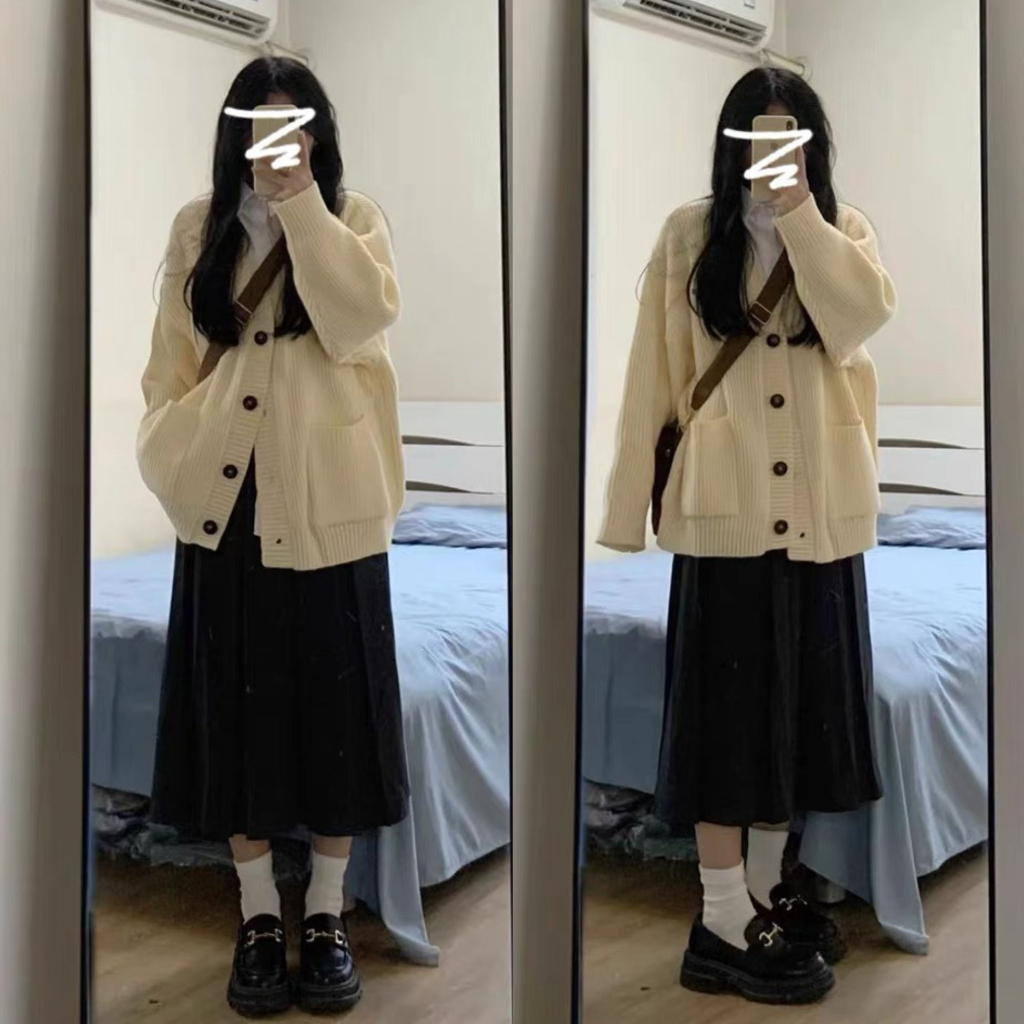 Áo Cardigan vặn thừng trơn 2 túi trước