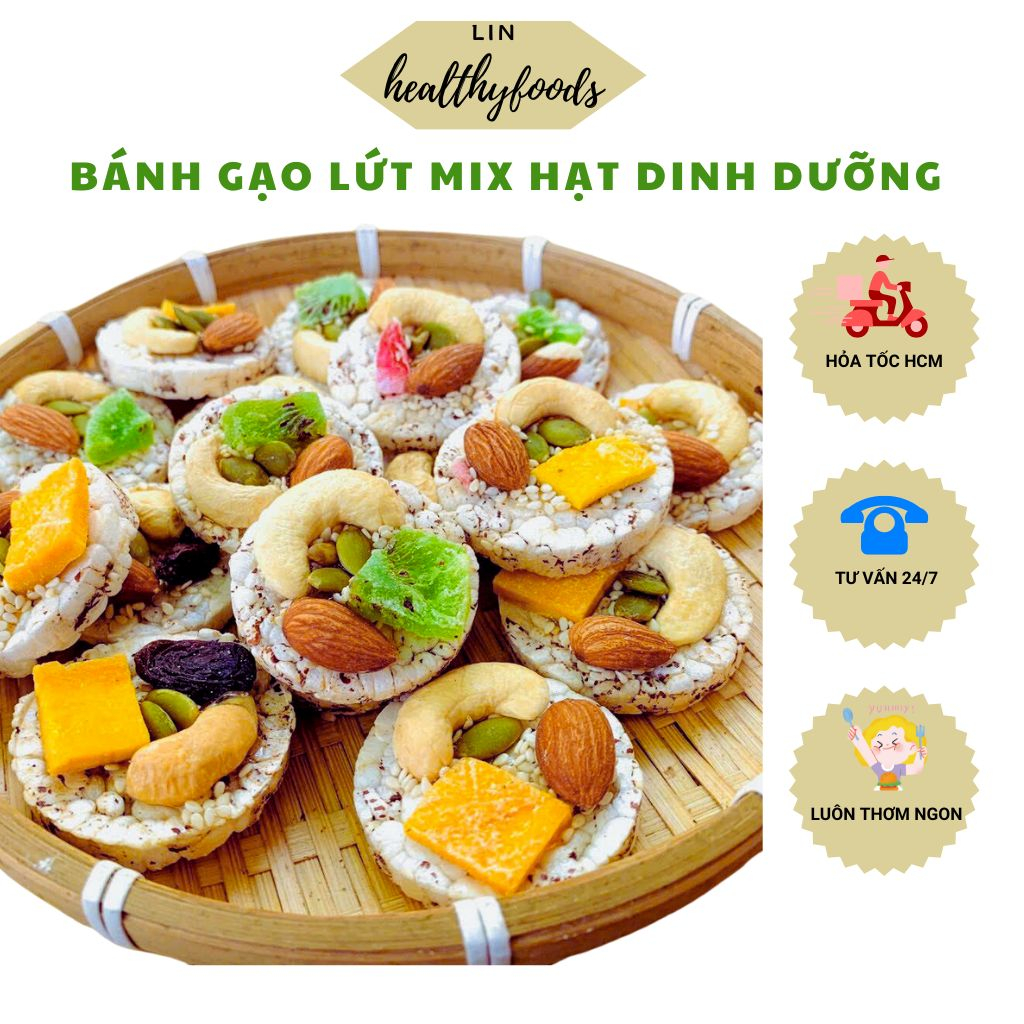 Bánh gạo lứt mix hạt dinh dưỡng, bánh mix hạt healthy bánh gạo lức ăn kiêng giảm cân