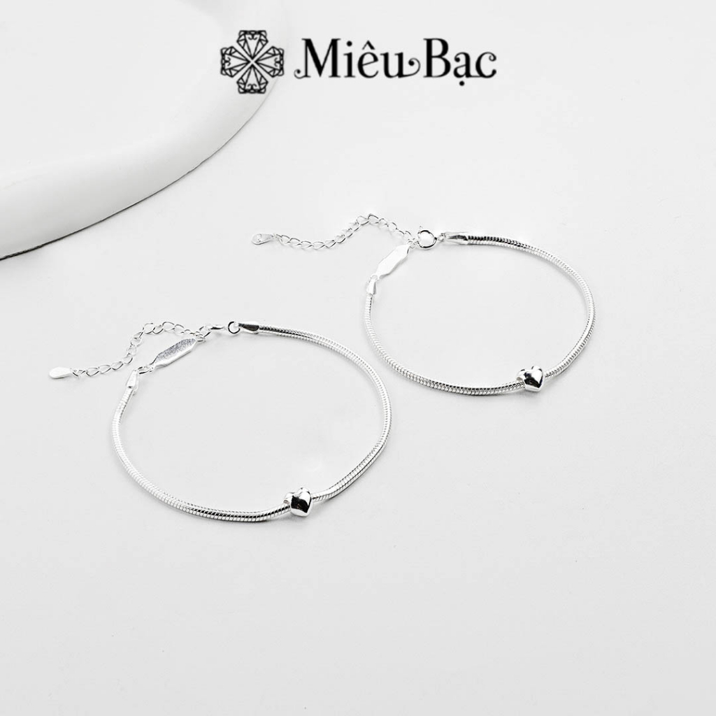 Lắc tay đôi nam nữ MIÊU BẠC vòng tay couple khắc tên mặt trái tim dây mì trơn chất liệu s925 phụ kiện thời trang MT35