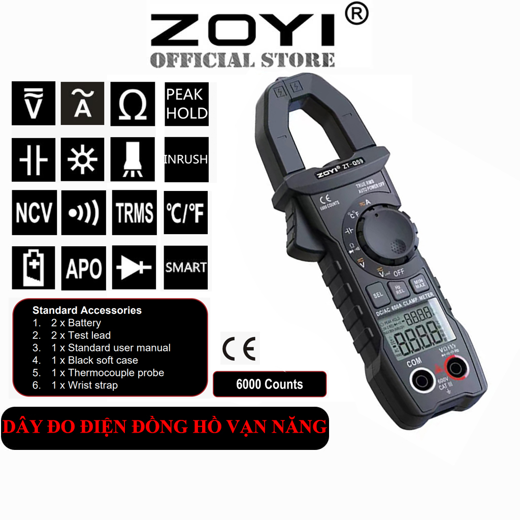 Đồng hồ Zoyi ZT-QS9 đo điện vạn năng TRMS 6000 số đếm, bộ kẹp khởi động kỹ thuật số, đo dòng điện AC/DC, đo chống nhiễu