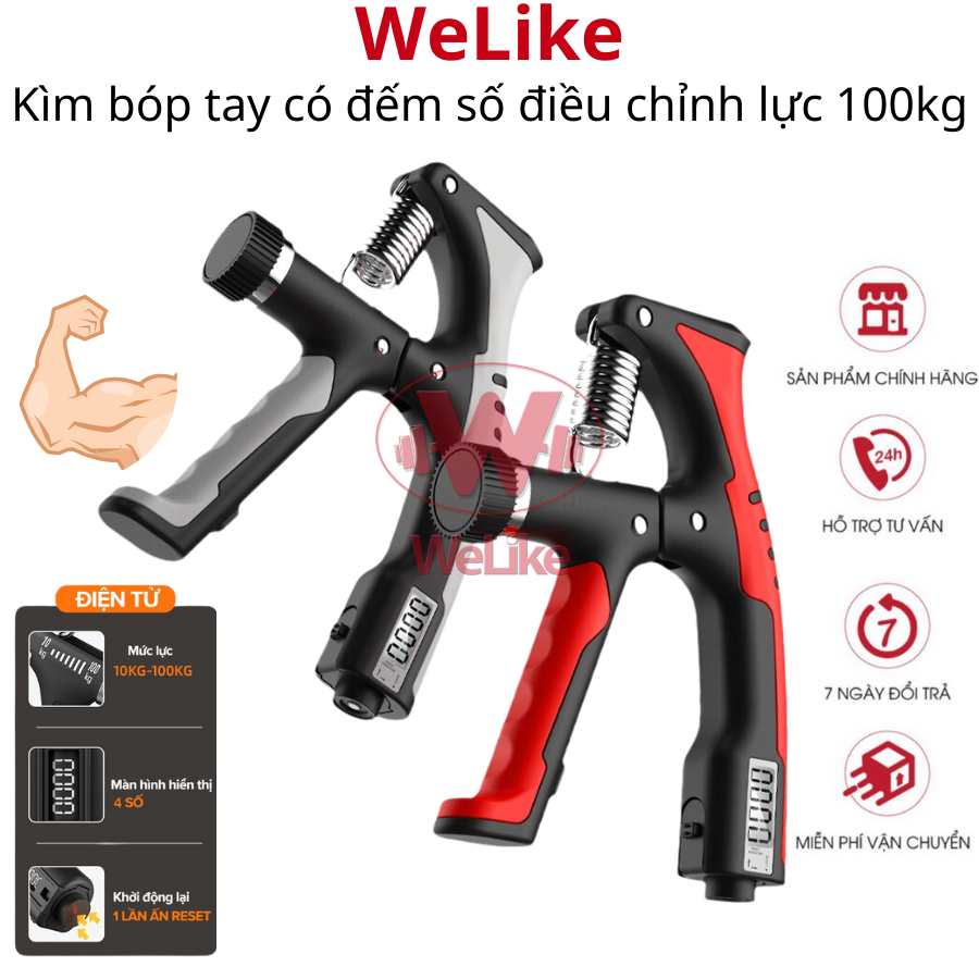 Kìm bóp tập cơ tay 100kg Welike - Kìm bóp tay có đếm số tự động điều chỉnh lực 60kg 100 tập cơ ngón tay tập gym hiệu quả