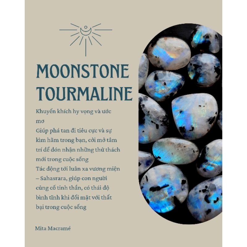Đá Moonstone Tourmaline mài cabochon dùng sưu tầm trang trí - Đá thiên nhiên - Đá thanh tẩy