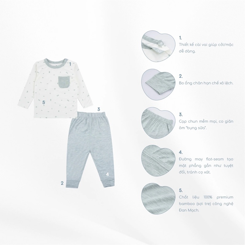 Bubaby Bộ dài tay cài vai Signature - Bambus BBB110108