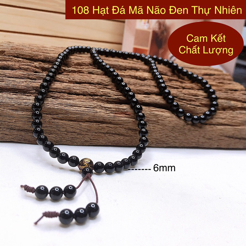 GIÁ SỈ - Chuỗi 108 hạt đá mã não ( Agate ) đen tự nhiên, tràng hạt niệm phật, may mắn, bình an mệnh thuỷ mệnh mộc