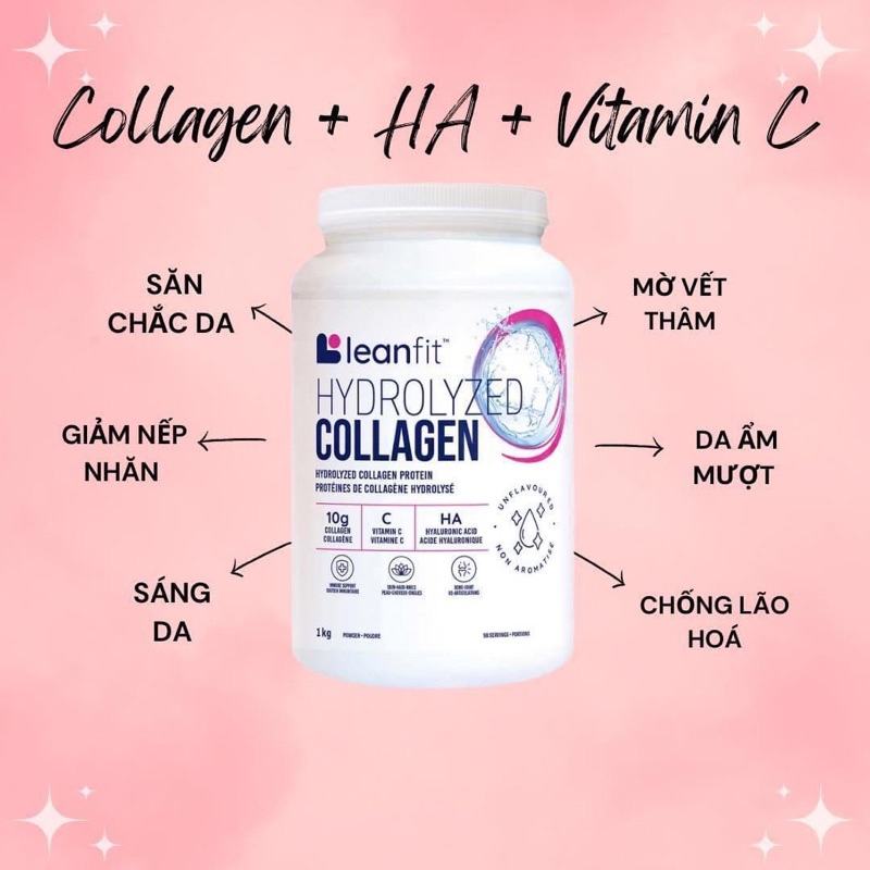 Bột protein collagen thủy phân Leanfit hydrolyzed collagen 1kg; Date 10/2024