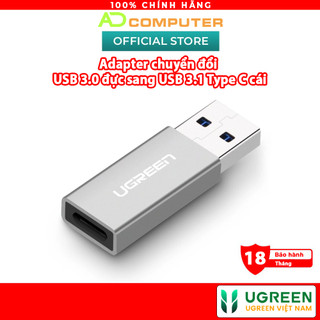Adapter chuyển đổi usb 3.0 đực sang usb 3.1 type c cái ugreen us204 us276 dùng cho pc, laptop,book, điện thoại