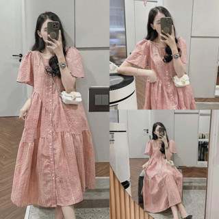 Váy bầu đầm bầu công sở chất voan xốp mát tay cánh tiên 2 màu hồng, xanh V021