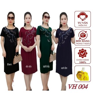 Váy dầm trung niên VH004 from Body suông dáng A  che Bụng .Hoạ tiết vẽ 3D ,Đính Đá, kết kim sa - Sang chảnh lịch lãm
