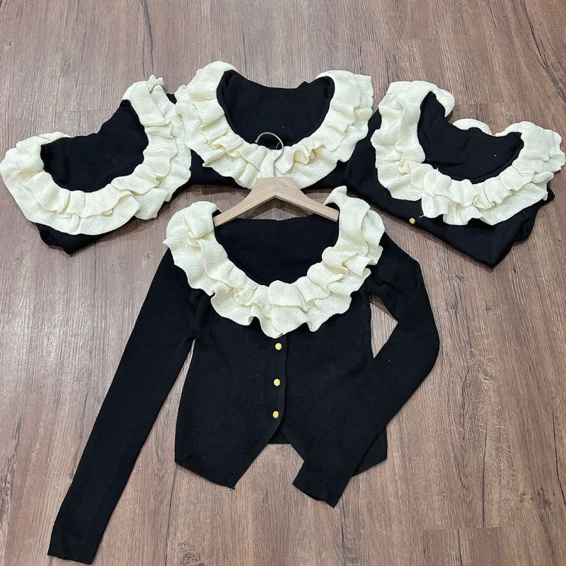 Áo len nữ cardigan dài tay cổ bèo ren trắng siêu xinh len mềm mịn dáng ôm tiểu thư phong cách Hàn Quốc Fizano TC455