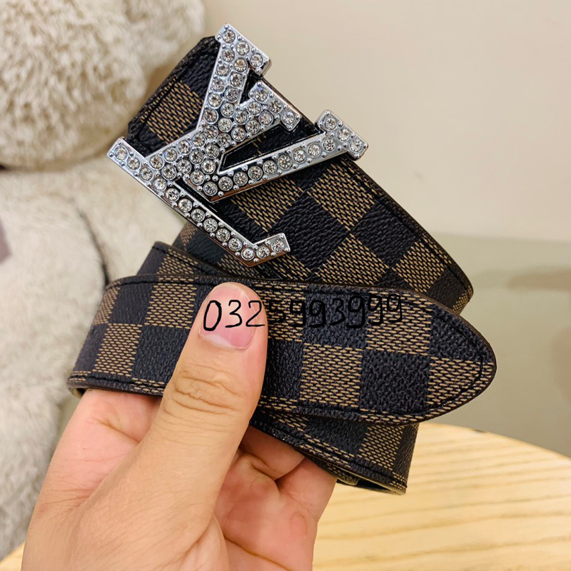 Thắt lưng Lv đính đá mặt bạc, Dây lưng nam thời trang