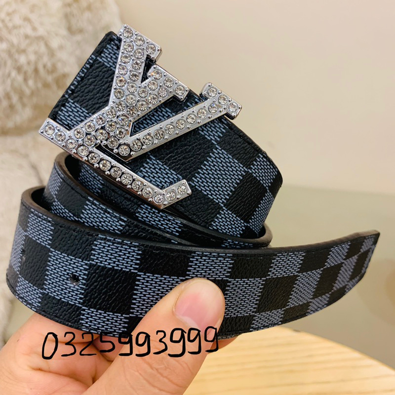 Thắt lưng Lv đính đá mặt bạc, Dây lưng nam thời trang