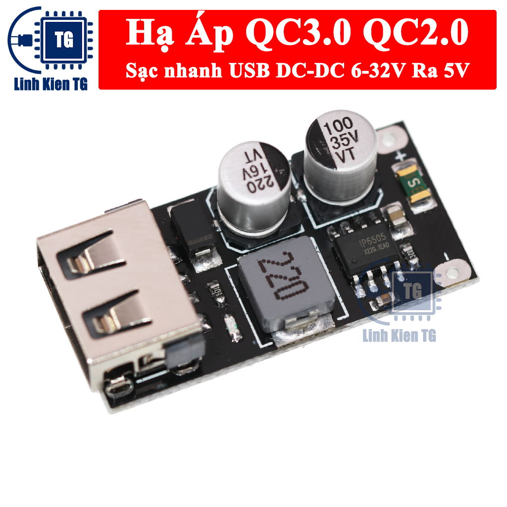 Mô Đun Hạ Áp QC3.0 QC2.0 Sạc nhanh USB DC-DC 6-32V Đầu ra 5V
