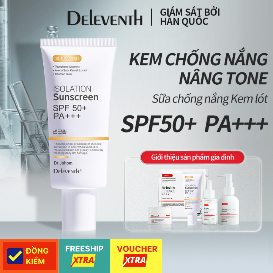 Kem chống nắng vật lý Deleventh SPF 50+ PA+++ giúp nâng tone thoáng khí, phù hợp mọi loại da - Hộp 50g