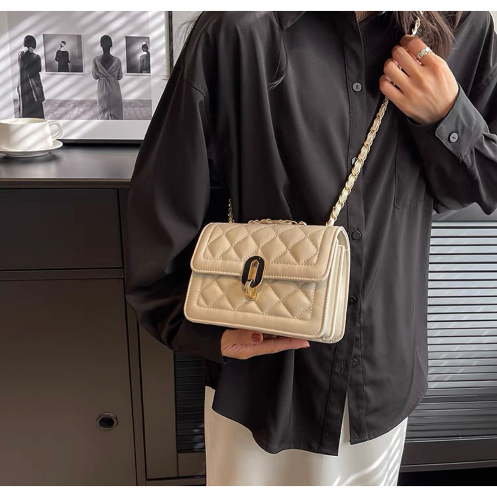 Túi đeo chéo nữ, túi đeo vai đẹp đi chơi thêu chỉ ô trám dáng basic PK 500