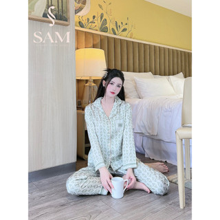 Bộ mặc nhà lụa Sam luxury, pijama dài tay lụa cao cấp