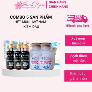 [FREESHIP+QUÀ TẶNG 🎁] Bộ 5 sản phẩm giúp hết mụn - mờ nám - kiềm dầu - se lỗ chân lông Sắc Hồng
