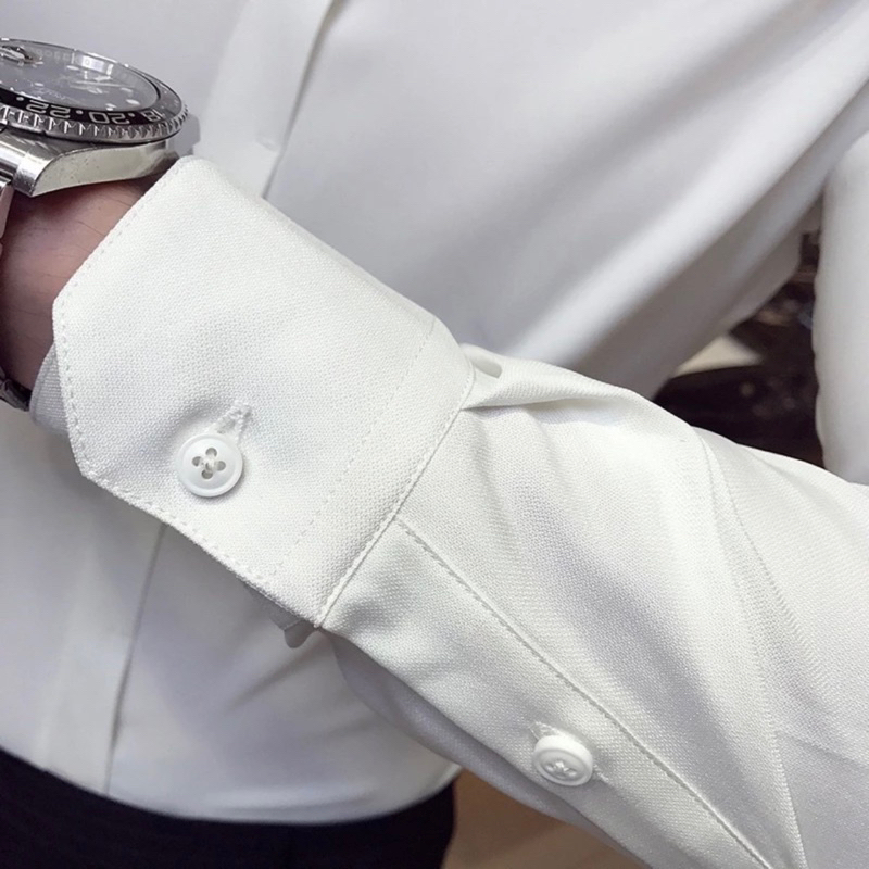 Áo Sơ Mi Trơn Giấu Cúc Trắng Đen Dài Tay Cao Cấp - Sơ Mi Chất Liệu Lụa Hàn Mềm Mịn