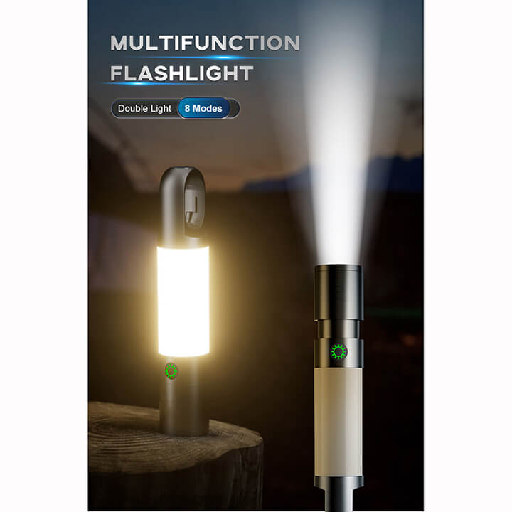 Đèn pin mini cầm tay siêu sáng chiếu xa 1000m có zoom xa gần, đèn cắm trại dã ngoại bỏ túi có móc treo, 8 chế độ sáng