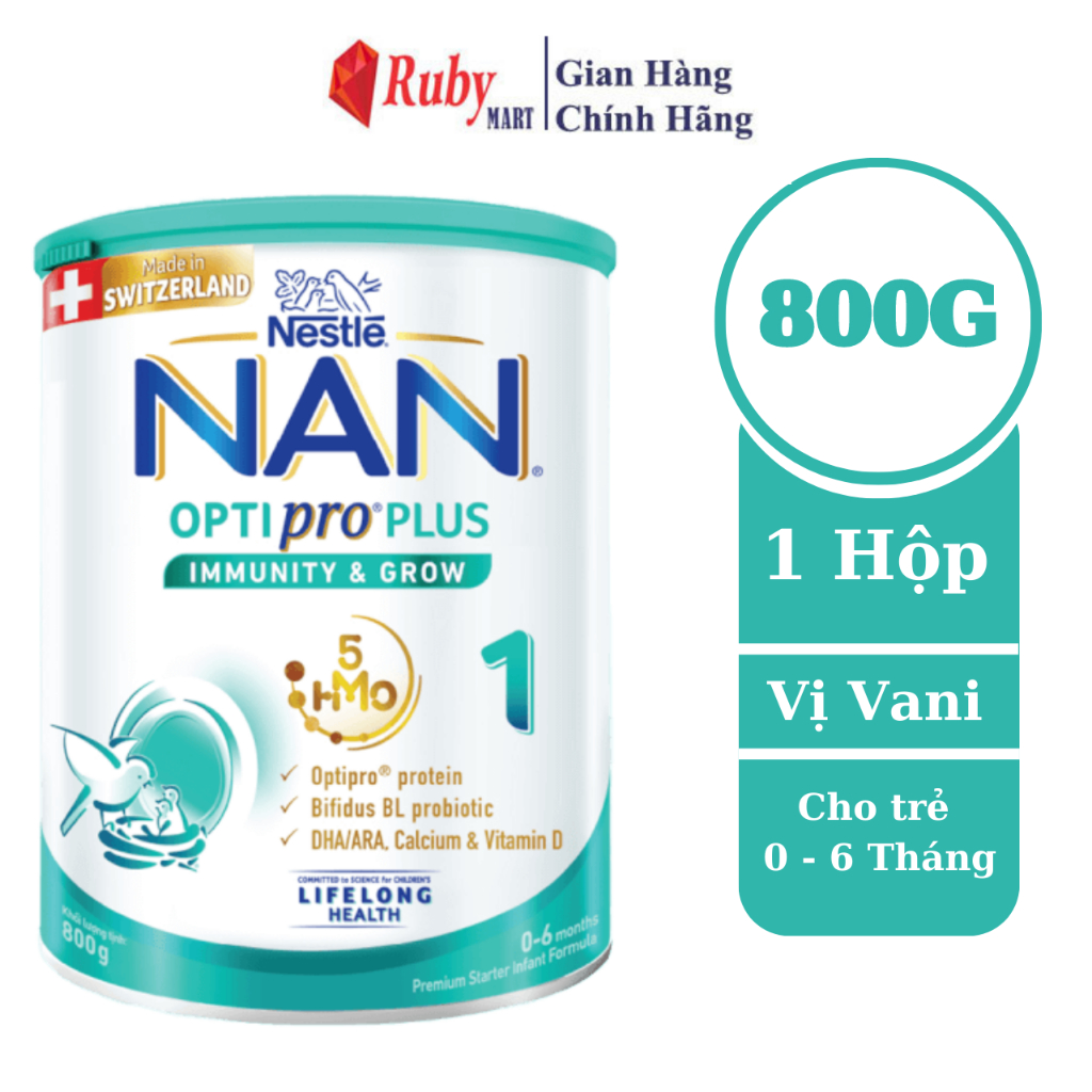 Sữa Bột Nestlé NAN OPTIPRO PLUS 1 800g/lon với 5HMO Sản Xuất Tại Thụy Sĩ