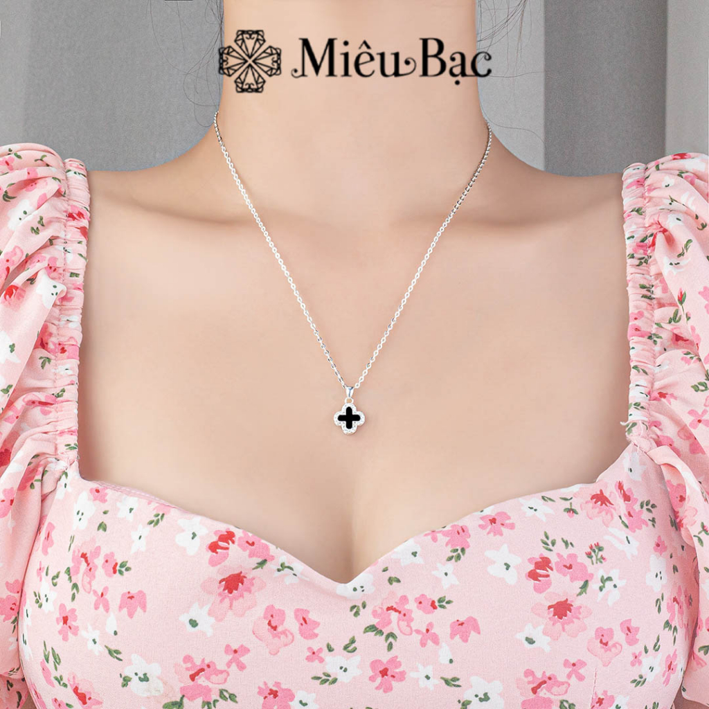 Dây chuyền bạc nữ Miêu Bạc vòng cổ cỏ 4 lá 2 mặt đen trắng chất liệu bạc S925 thời trang phụ kiện trang sức MD66