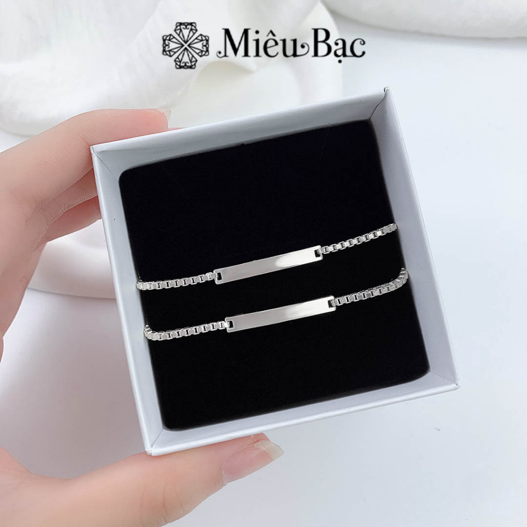 Lắc tay đôi nam nữ MIÊU BẠC vòng tay couple khắc tên xích vuông chất liệu s925 phụ kiện thời trang MT34