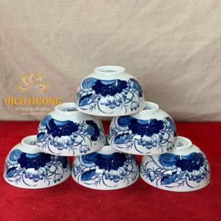 Bát Cơm Thờ, Chén Cúng Cơm Men Lam Gốm Sứ Bát Tràng Cao Cấp