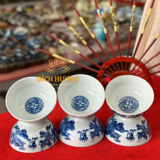 Bát Cơm Thờ, Chén Cúng Cơm Men Lam Gốm Sứ Bát Tràng Cao Cấp