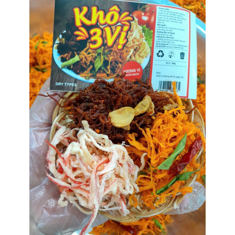 Khô mix 3 vị : Heo - Mực - Gà loại ngon 300Gr