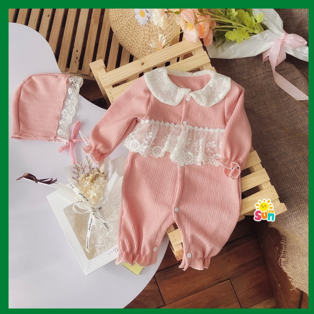 TẶNG MŨ, 4-10kg, body dài tay cho bé gái chất tăm mềm, không bí nóng