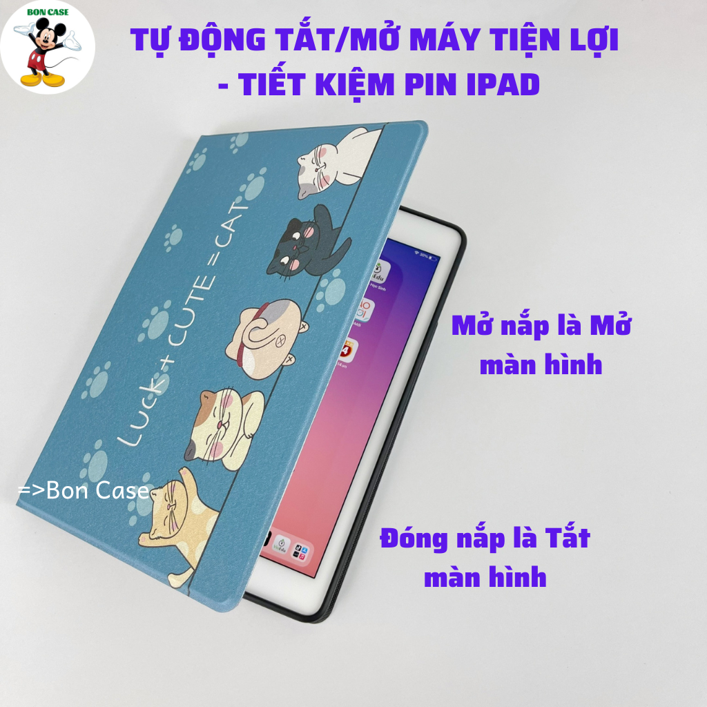 Ốp ipad silicon Luck cat cute ốp ipad Gen 5-6-7-8-9-10 -Pro 11-9.7-10.5 -Air 1-2-3-4-5...BON CASE