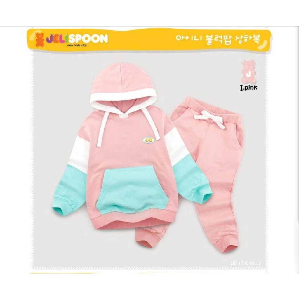 Bộ nỉ da cá Jelispoon phối màu kèm mũ