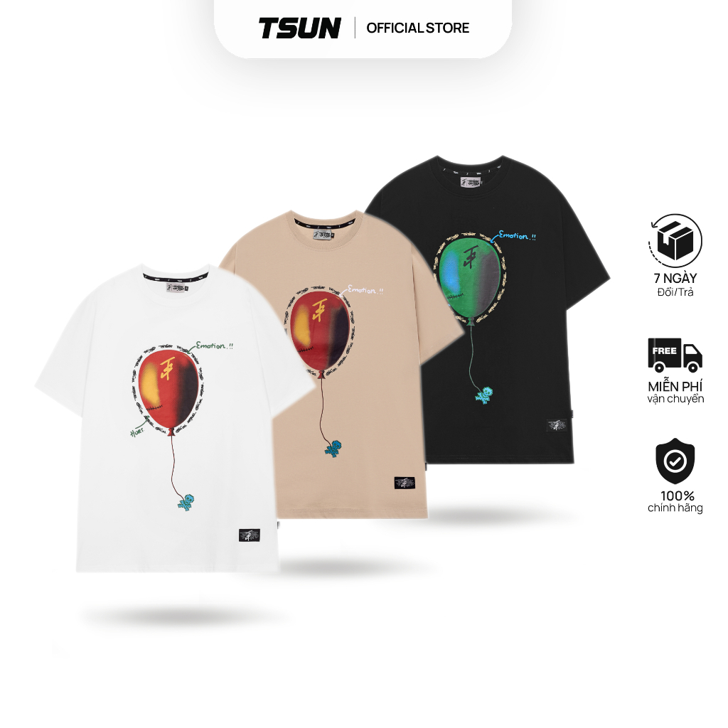 Áo Thun TSUN BALLON - In - [UNISEX] - Trắng,Đen,Tan