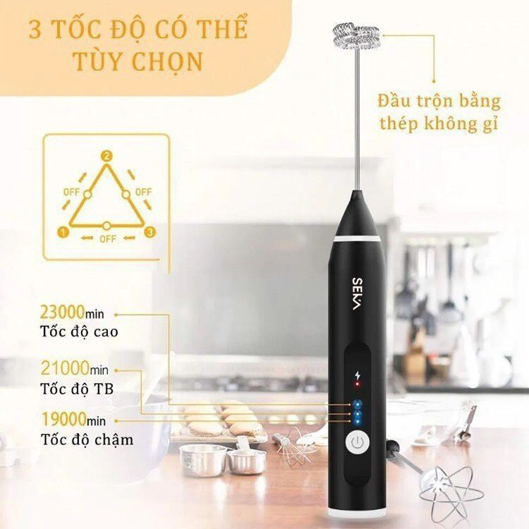 Máy Đánh Trứng Seka SK788 Chính Hãng, Que Tạo Bọt Cafe Mini Cầm Tay Không Dây 3 Cấp Độ - Sạc Pin sokany