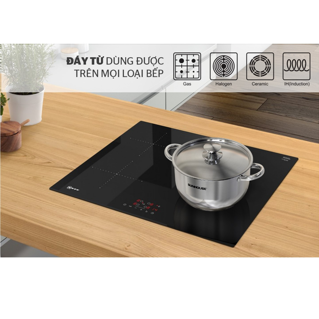 Bộ nồi inox 3 đáy Sunhouse nắp inox SHG302 3 size 16/20/24cm dùng trên mọi loại bếp-KIMBAO