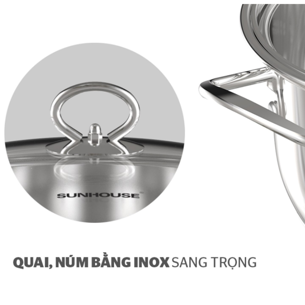 Nồi inox 5 đáy Sunhouse SHG788-16/20/24 size 16-20-24cm dùng được trên mọi loại bếp-KIMBAO