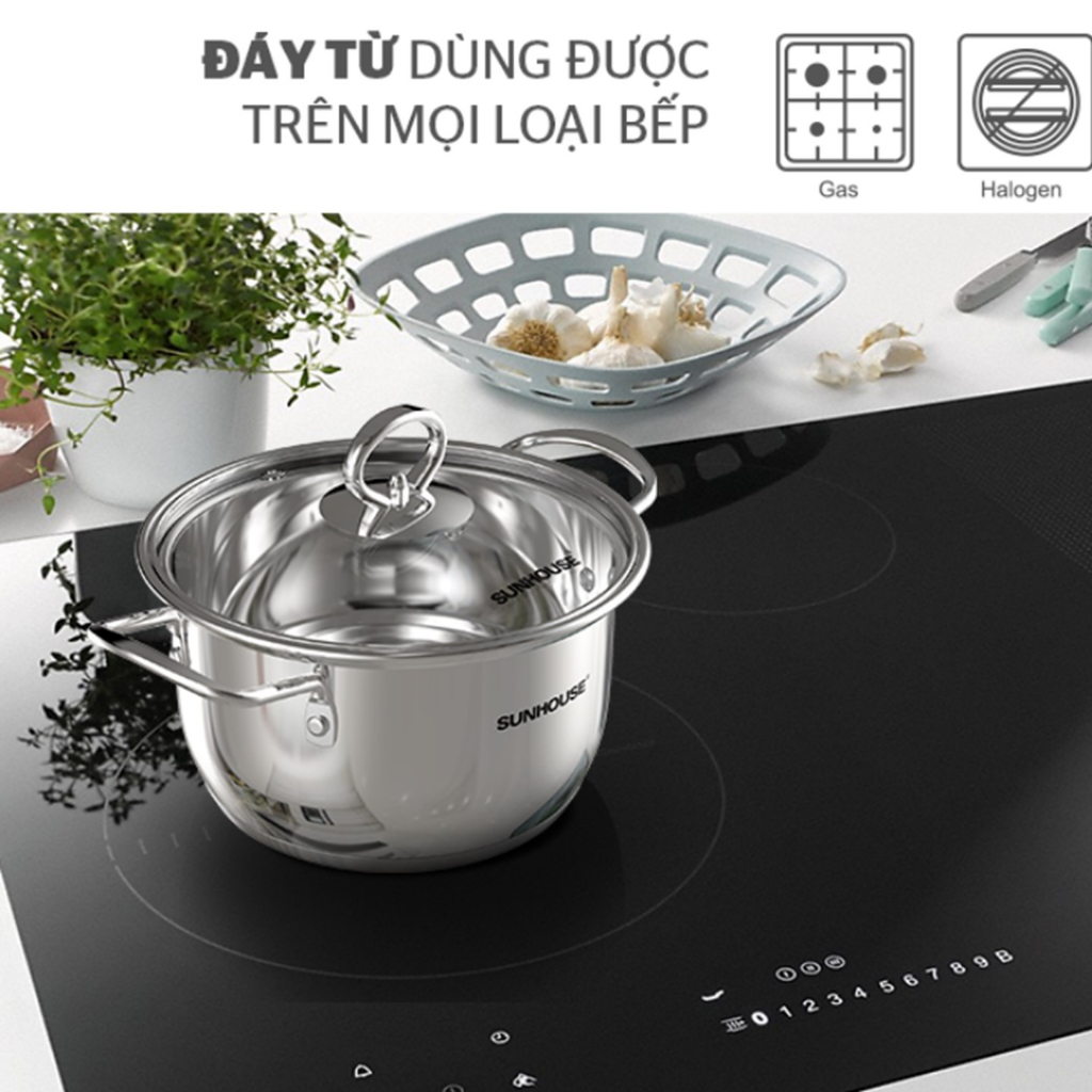 Nồi inox 5 đáy Sunhouse SHG788-16/20/24 size 16-20-24cm dùng được trên mọi loại bếp-KIMBAO