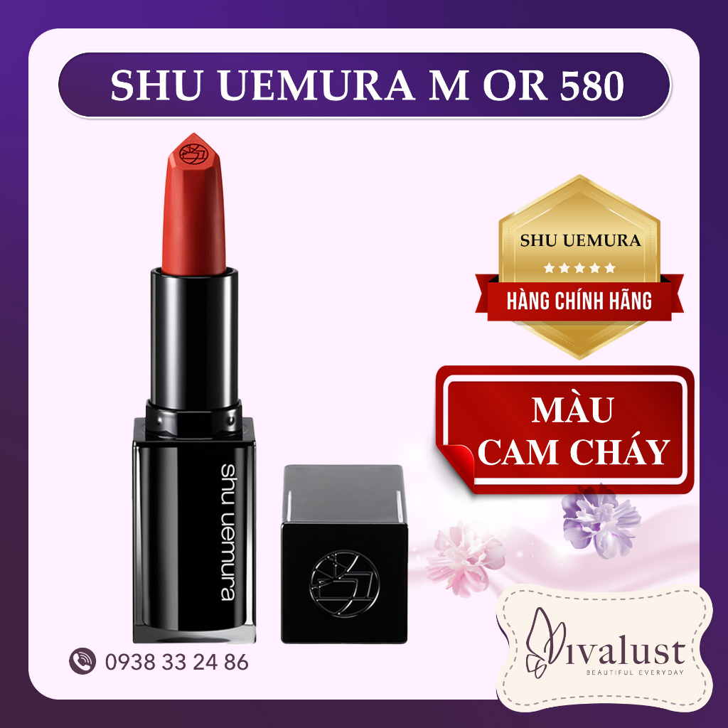 Son Shu 580 Uemura Rouge Unlimited Kinu Matte Lipstick 3.3g - M OR 580 Đỏ Cam cháy [Mới 2023]